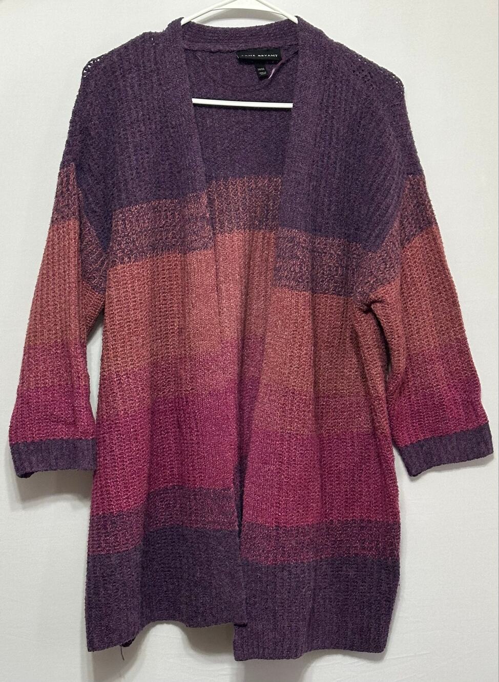 Lane Bryant Women’s 14/16 Colorblock Open Front Cardigan Purple Pink Sweater